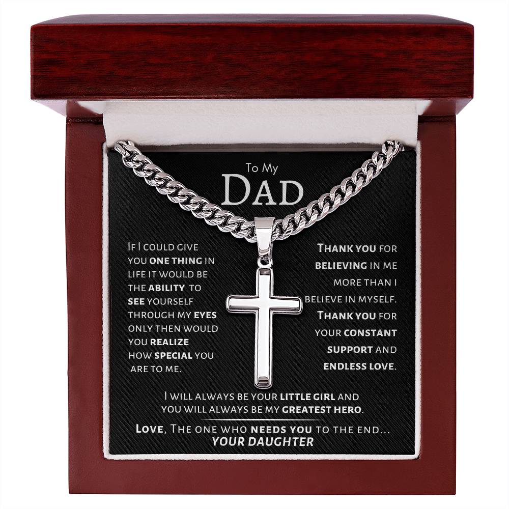 To My Dad - Artisan Cross Necklace with Cuban Link Chain