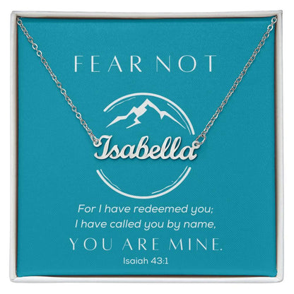 Fear Not, You Are Mine - Cursive Style Name Necklace - Teal - Dearly Loved Designs