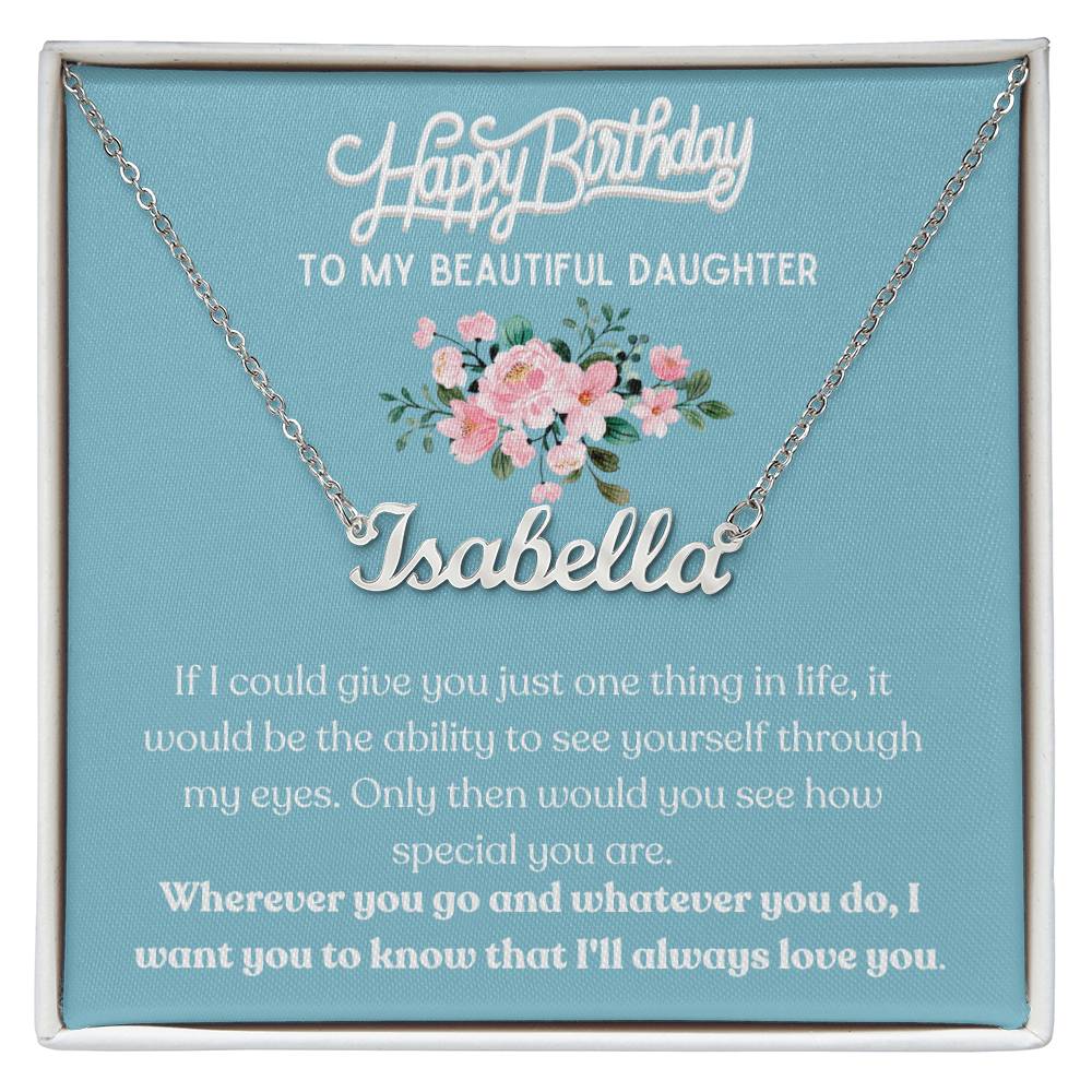 Happy Birthday, To My Beautiful Daughter - Blue Card/Pink Floral - Name Necklace - Dearly Loved Designs