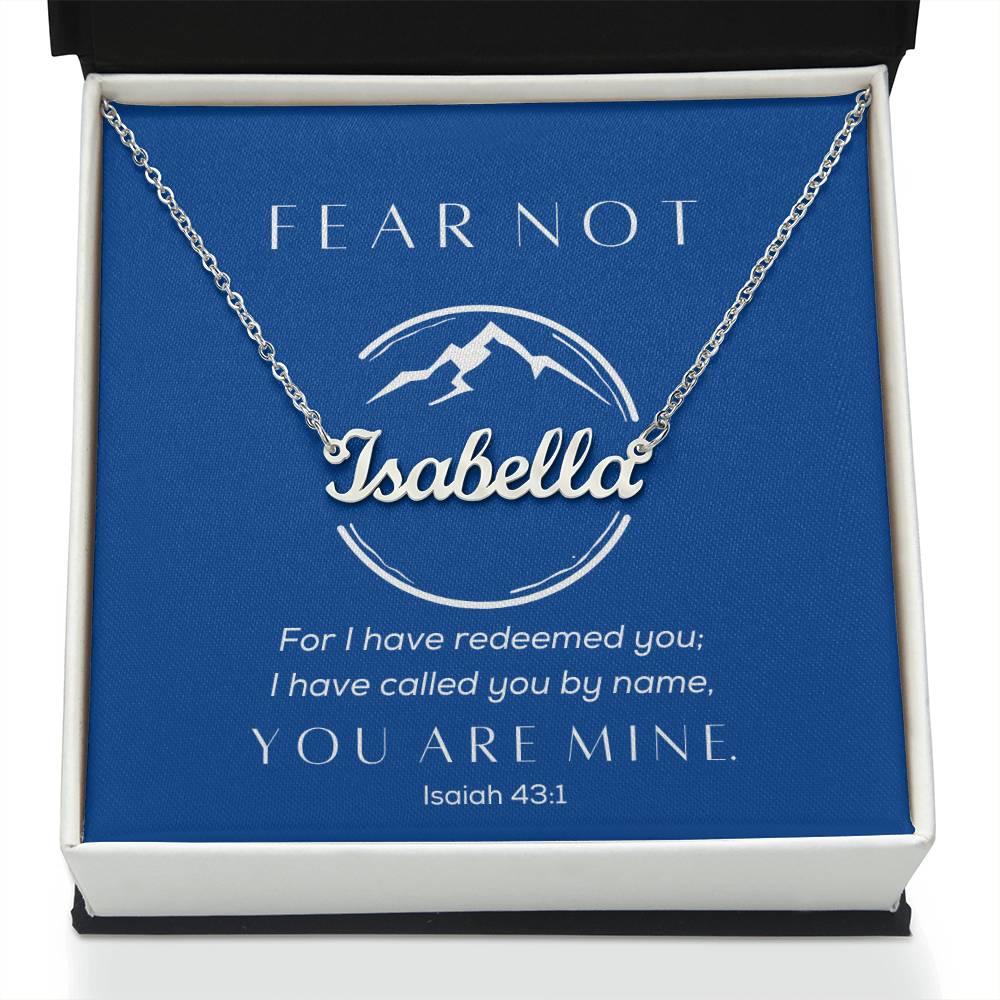 Fear Not, You are Mine - Cursive Style Name Necklace - Blue - Dearly Loved Designs