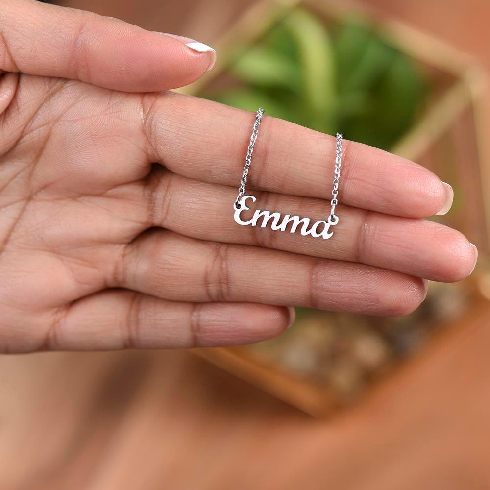 Fear Not, You are Mine - Cursive Style Name Necklace - Blue - Dearly Loved Designs