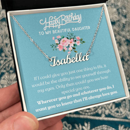 Happy Birthday, To My Beautiful Daughter - Blue Card/Pink Floral - Name Necklace - Dearly Loved Designs