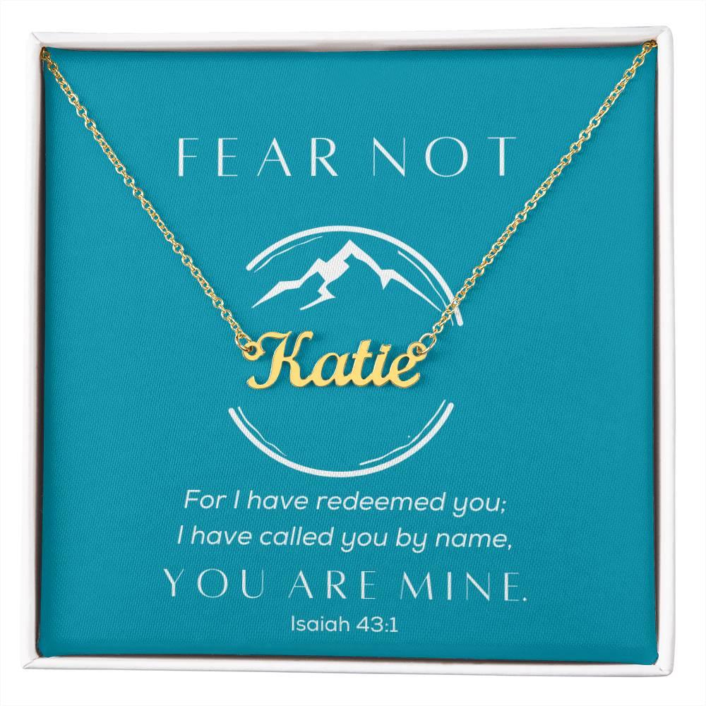 Fear Not, You Are Mine - Cursive Style Name Necklace - Teal - Dearly Loved Designs