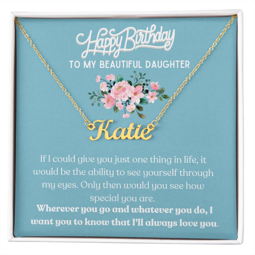 Happy Birthday, To My Beautiful Daughter - Blue Card/Pink Floral - Name Necklace - Dearly Loved Designs