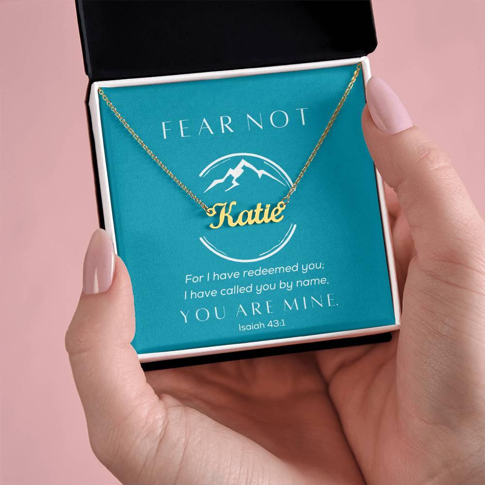 Fear Not, You Are Mine - Cursive Style Name Necklace - Teal - Dearly Loved Designs