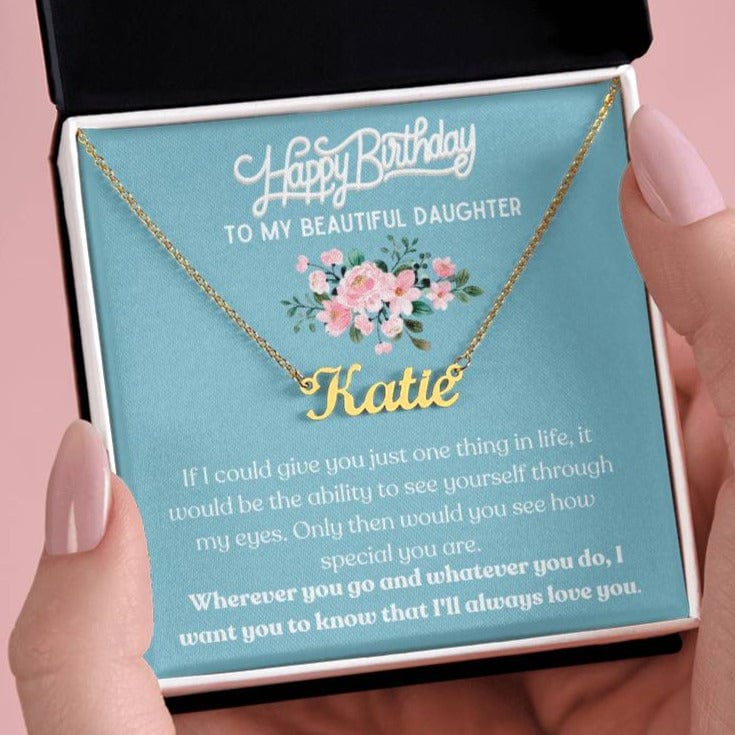 Happy Birthday, To My Beautiful Daughter - Blue Card/Pink Floral - Name Necklace - Dearly Loved Designs