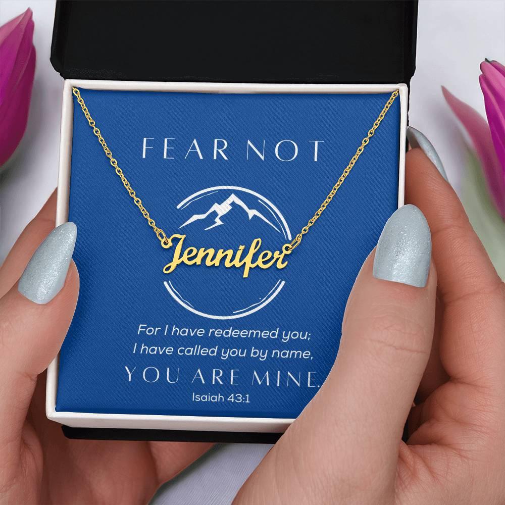 Fear Not, You are Mine - Cursive Style Name Necklace - Blue - Dearly Loved Designs