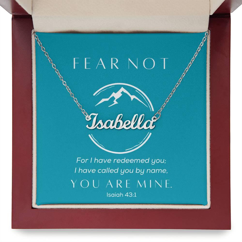 Fear Not, You Are Mine - Cursive Style Name Necklace - Teal - Dearly Loved Designs