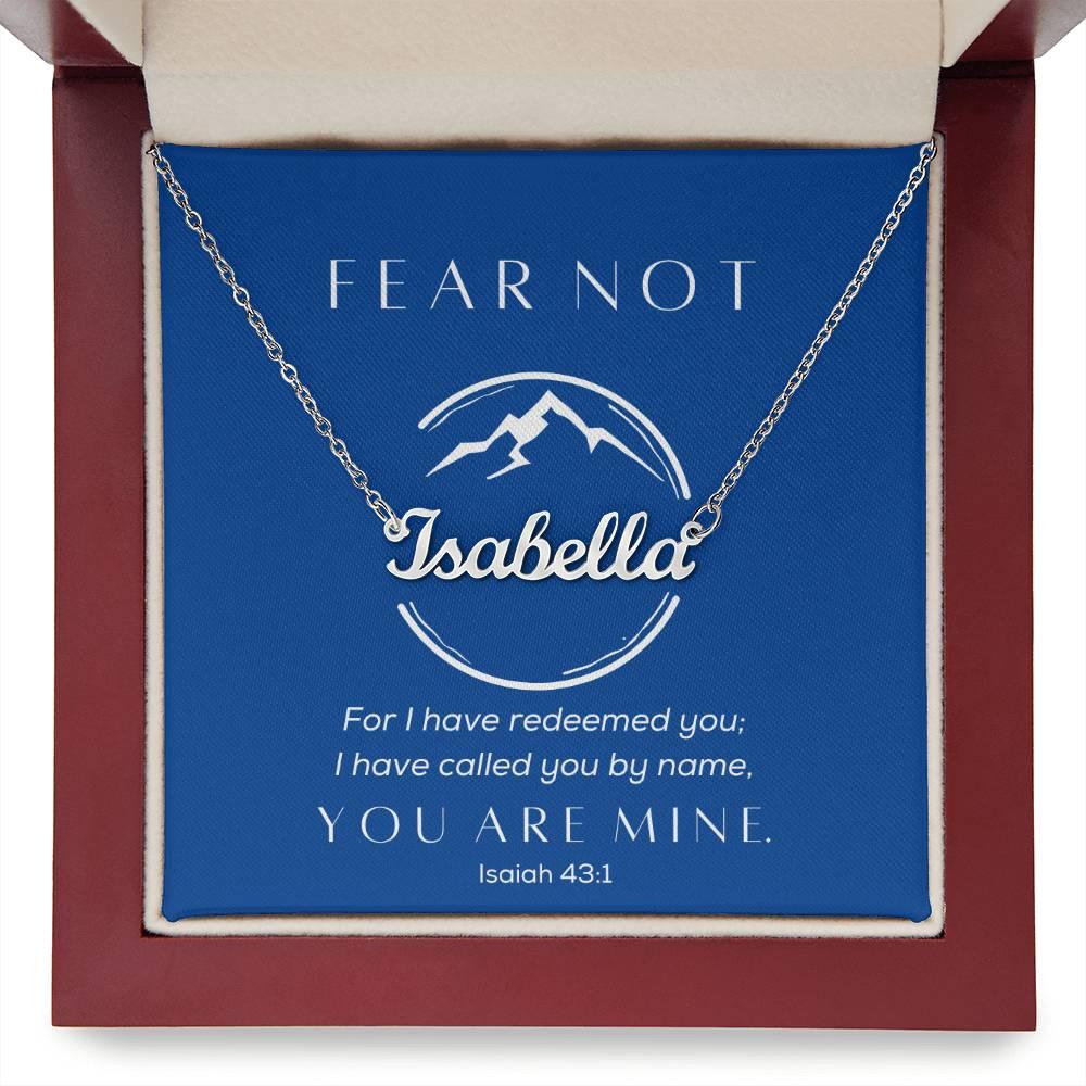 Fear Not, You are Mine - Cursive Style Name Necklace - Blue - Dearly Loved Designs