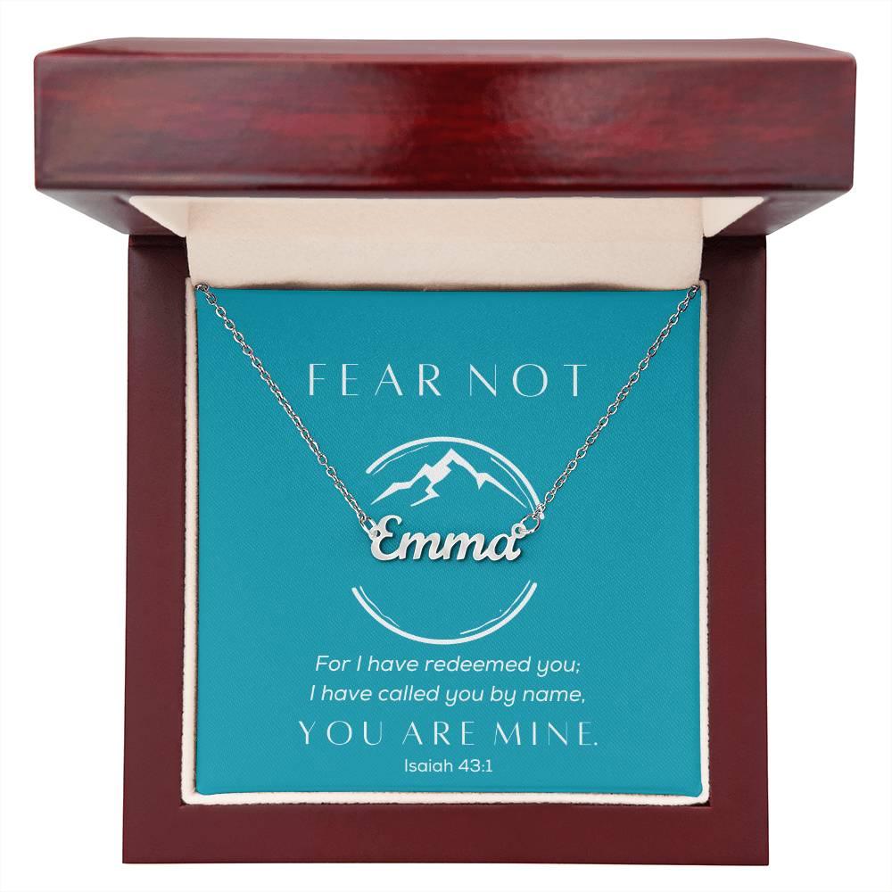 Fear Not, You Are Mine - Cursive Style Name Necklace - Teal - Dearly Loved Designs