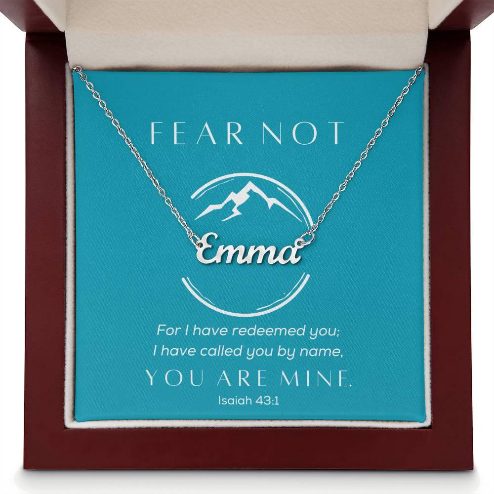 Fear Not, You Are Mine - Cursive Style Name Necklace - Teal - Dearly Loved Designs