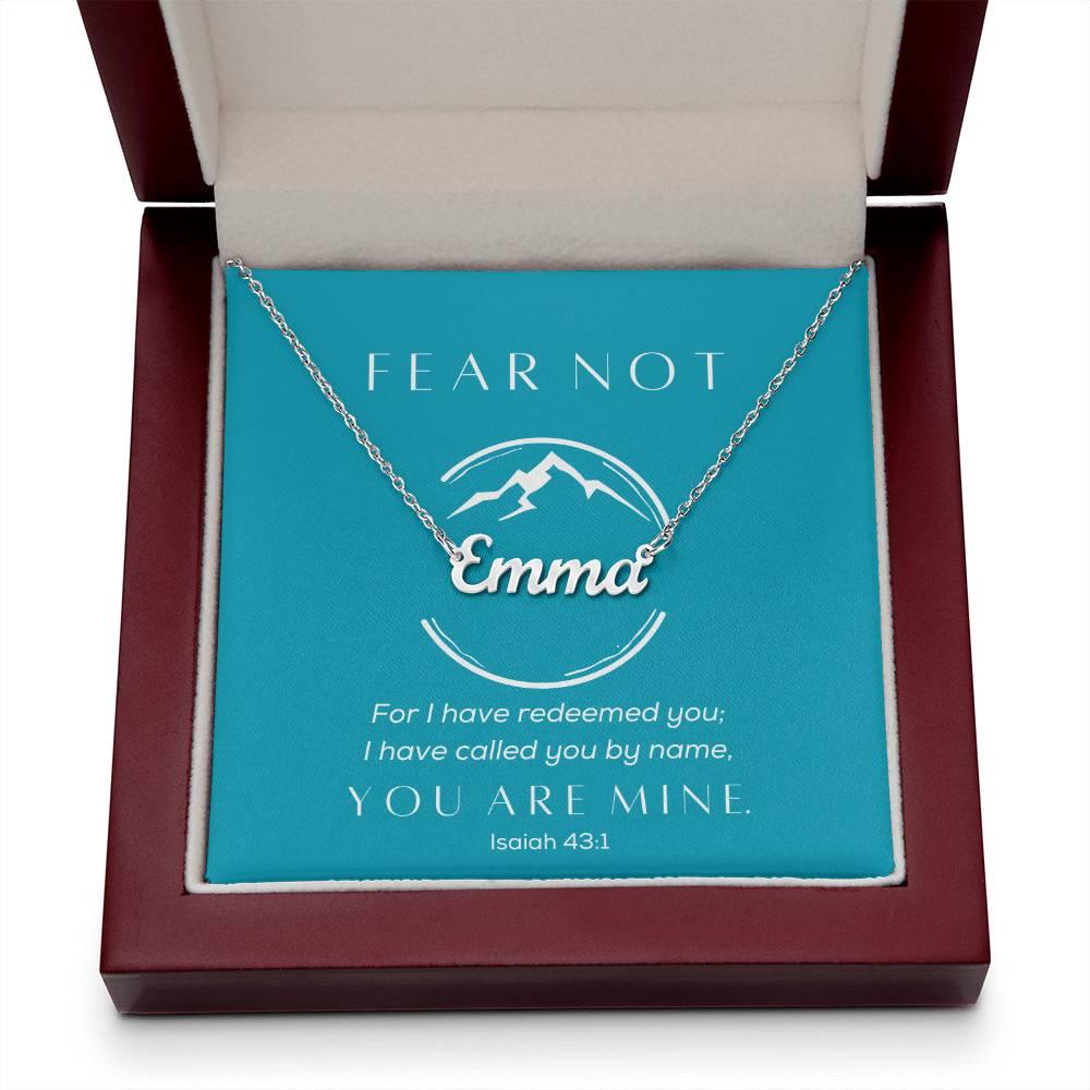 Fear Not, You Are Mine - Cursive Style Name Necklace - Teal - Dearly Loved Designs