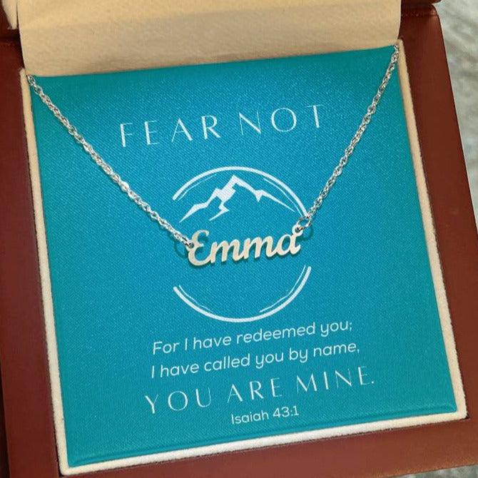 Fear Not, You Are Mine - Cursive Style Name Necklace - Teal - Dearly Loved Designs