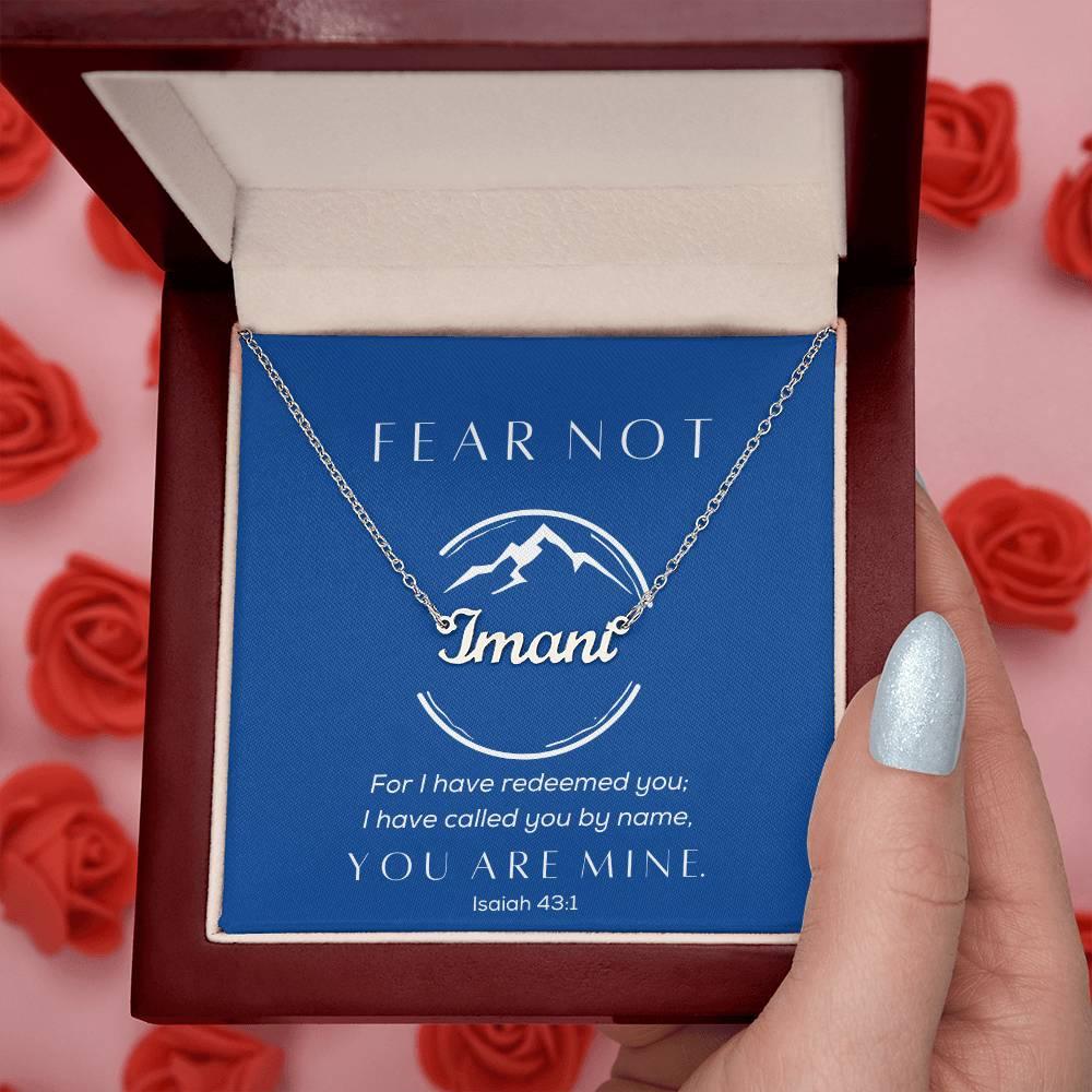 Fear Not, You are Mine - Cursive Style Name Necklace - Blue - Dearly Loved Designs