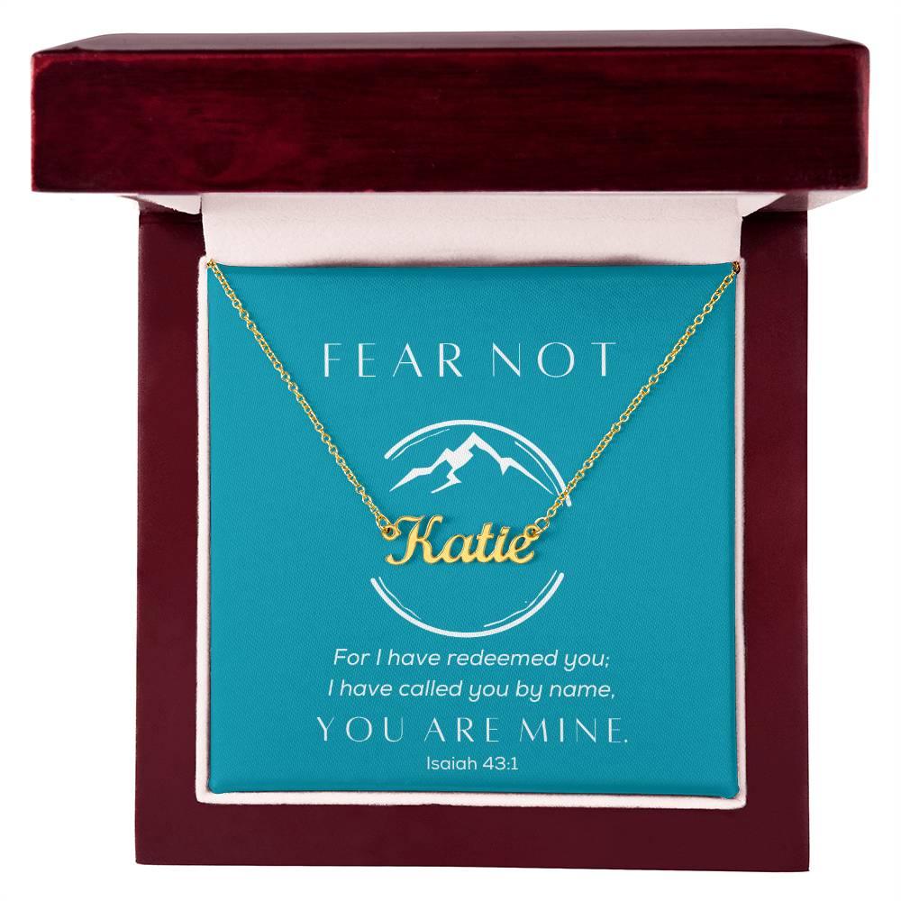 Fear Not, You Are Mine - Cursive Style Name Necklace - Teal - Dearly Loved Designs