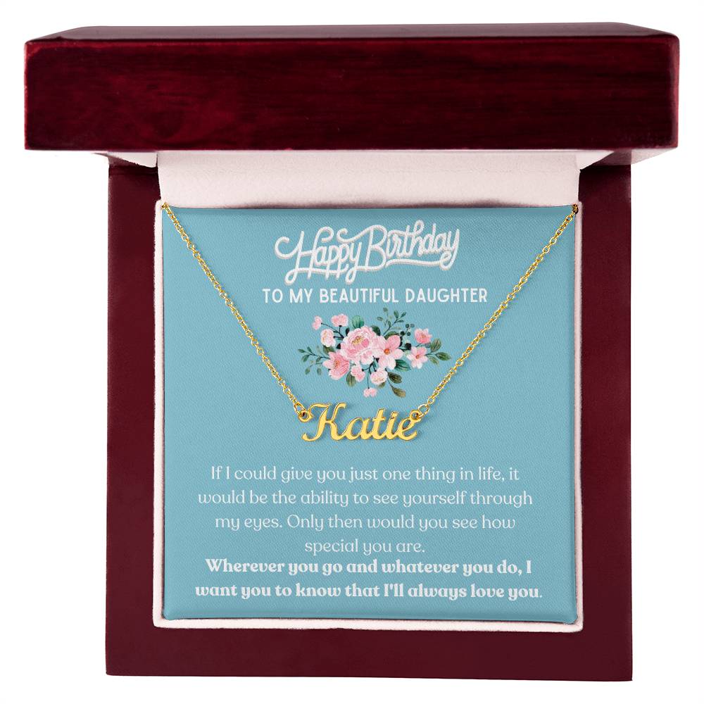 Happy Birthday, To My Beautiful Daughter - Blue Card/Pink Floral - Name Necklace - Dearly Loved Designs