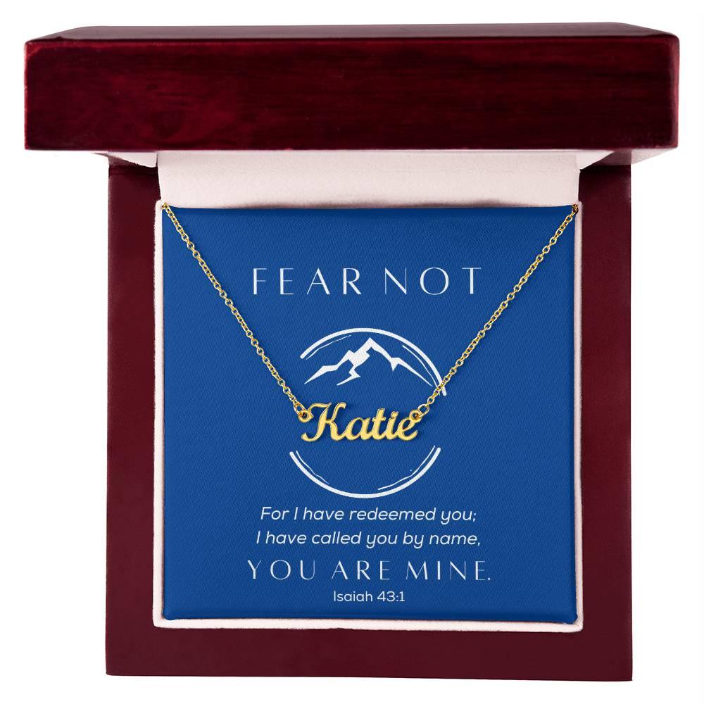 Fear Not, You are Mine - Cursive Style Name Necklace - Blue - Dearly Loved Designs