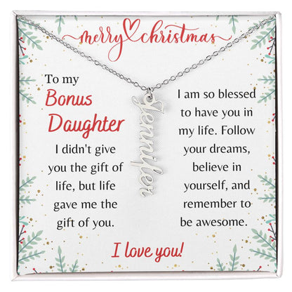 Merry Christmas, Bonus Daughter - Vertical Name Necklace - Dearly Loved Designs