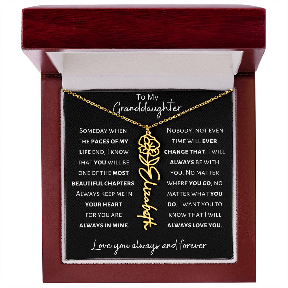 Granddaughter - Most Beautiful Chapter - Birth Flower Name Necklace - Dearly Loved Designs