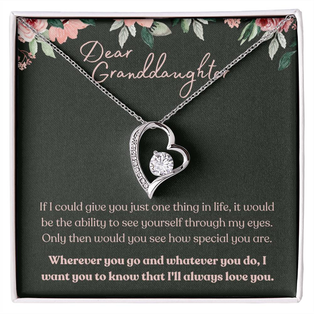 Dear Granddaughter - Forever Love Necklace - Pink & Black Floral Message Card - Dearly Loved Designs