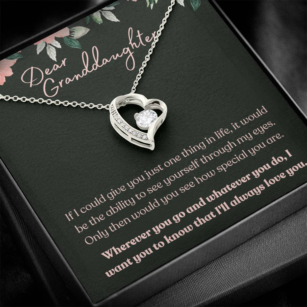 Dear Granddaughter - Forever Love Necklace - Pink & Black Floral Message Card - Dearly Loved Designs