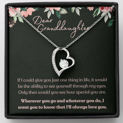 Dear Granddaughter - Forever Love Necklace - Pink & Black Floral Message Card - Dearly Loved Designs