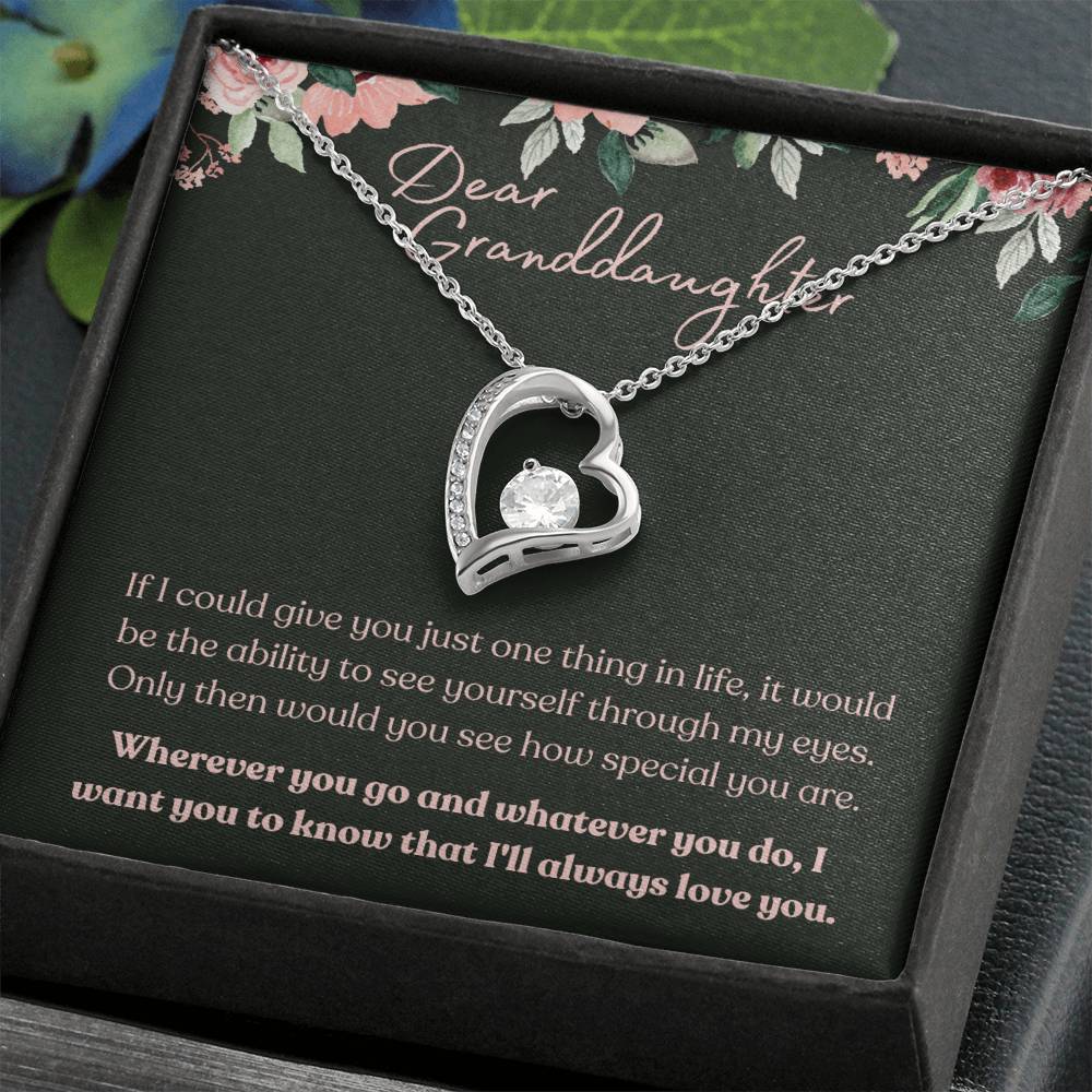 Dear Granddaughter - Forever Love Necklace - Pink & Black Floral Message Card - Dearly Loved Designs