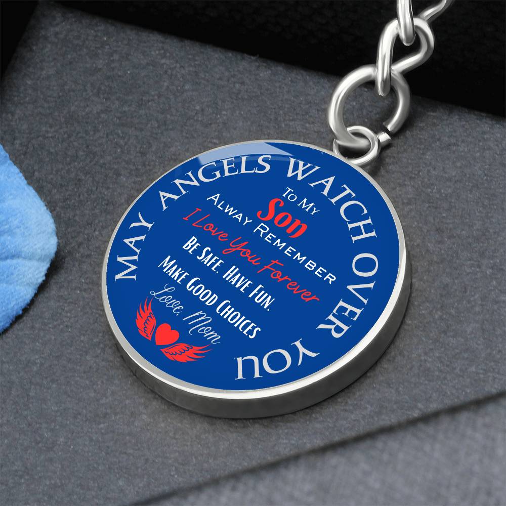 Son, May Angels Watch Over You - Circle Pendant Key Chain - Dearly Loved Designs