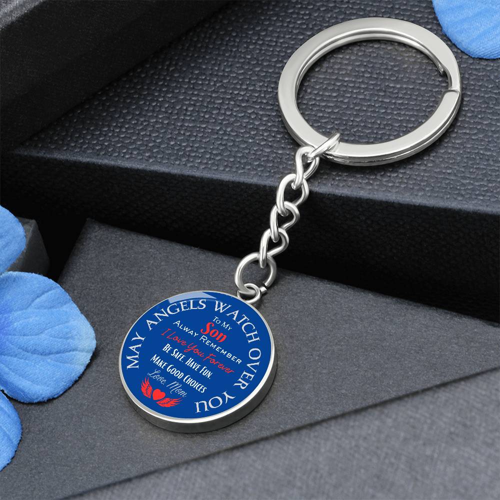 Son, May Angels Watch Over You - Circle Pendant Key Chain - Dearly Loved Designs