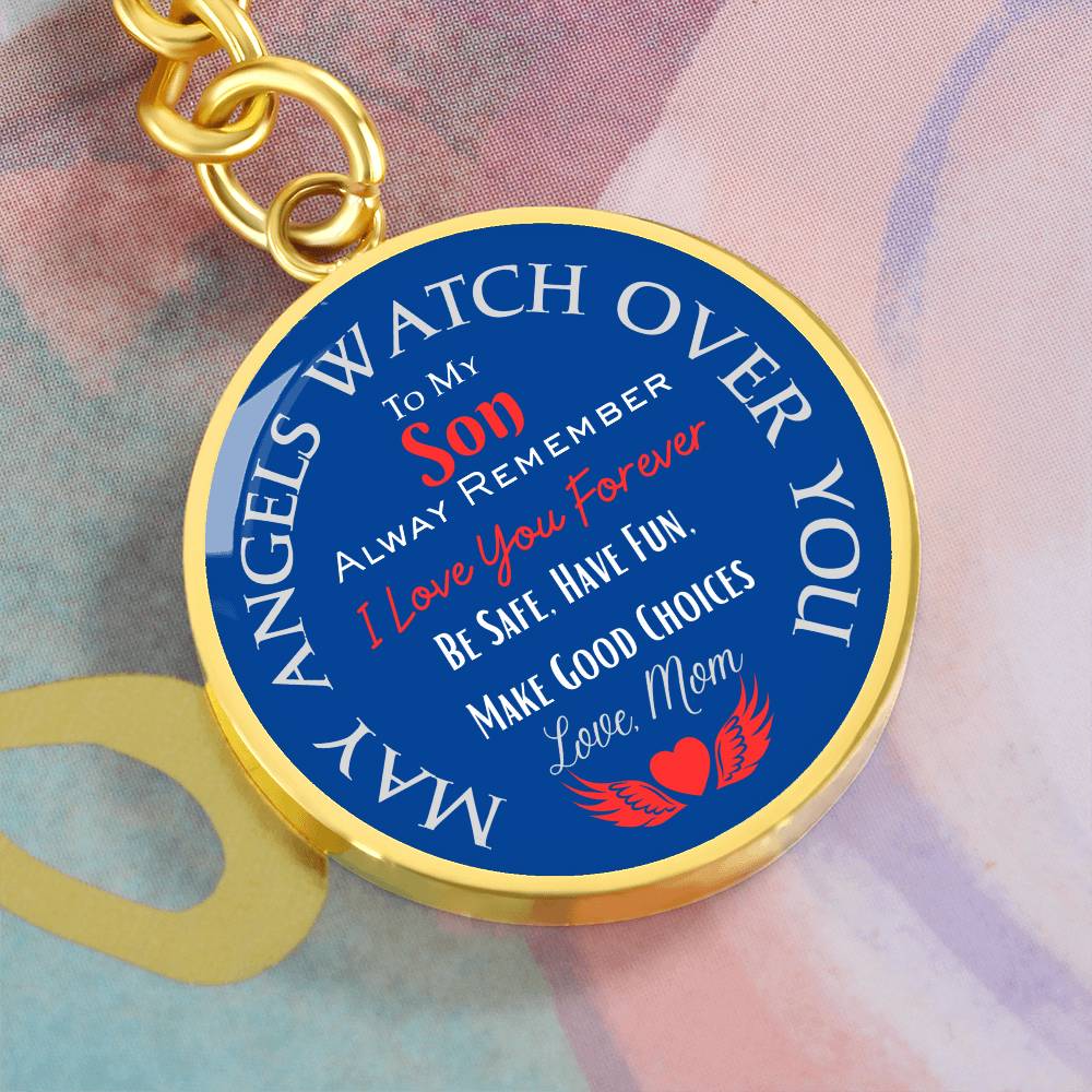 Son, May Angels Watch Over You - Circle Pendant Key Chain - Dearly Loved Designs